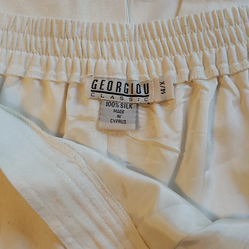Vintage 90s Georgiou Cream Silk Skirt w/ Pockets - Picture 3 of 12